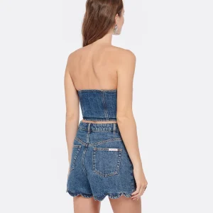 SELF PORTRAIT Top Court Bustier Denim Bleu excellents soldes 12