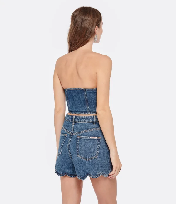 SELF PORTRAIT Top Court Bustier Denim Bleu excellents soldes 5