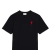 AMI Paris Tee-shirt Unisexe Ami De Cœur Coton Biologique Noir Rouge livraison la plus rapide 17