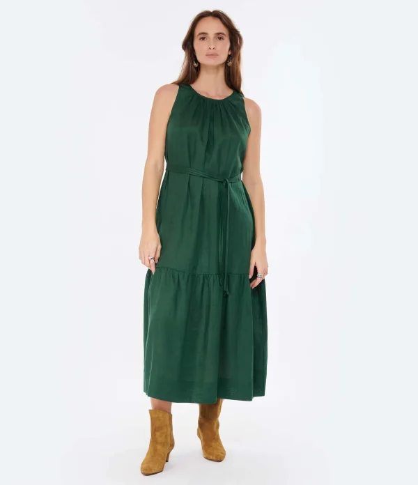 Vanessa Bruno Robe Midi Roema Lin Vert Fonce vente pas cher 4