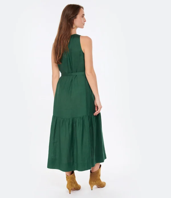 Vanessa Bruno Robe Midi Roema Lin Vert Fonce vente pas cher 5