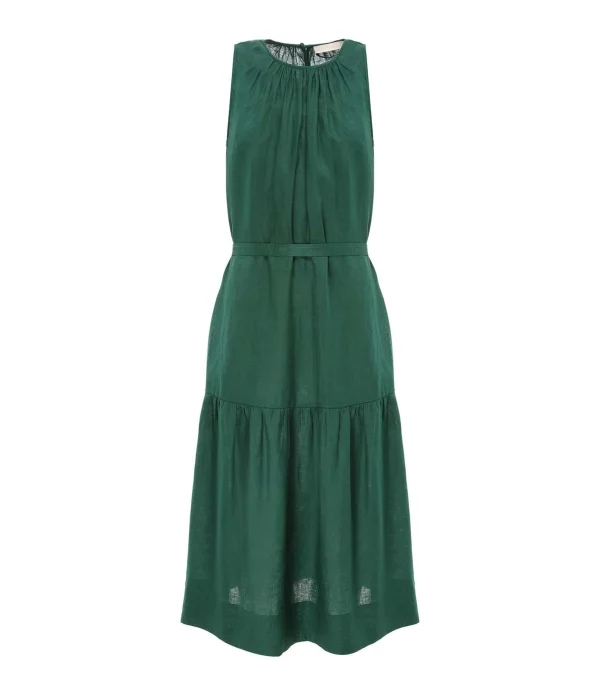 Vanessa Bruno Robe Midi Roema Lin Vert Fonce vente pas cher 1