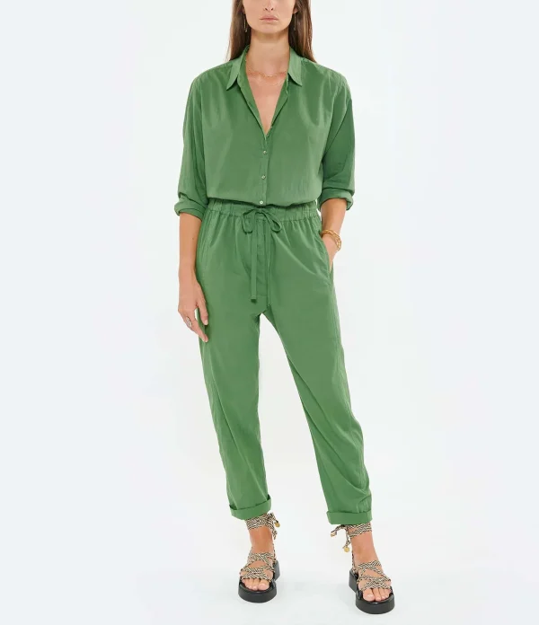 De Qualité XIRENA Pantalon Fin Draper Coton Vert 3