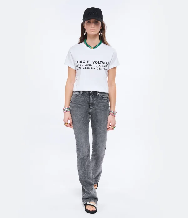 marque pas cher Zadig & Voltaire Tee-shirt Zoe ZV Address Coton Blanc 5