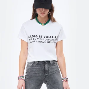 marque pas cher Zadig & Voltaire Tee-shirt Zoe ZV Address Coton Blanc 11