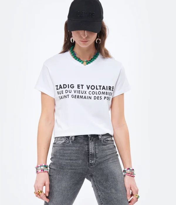 marque pas cher Zadig & Voltaire Tee-shirt Zoe ZV Address Coton Blanc 4