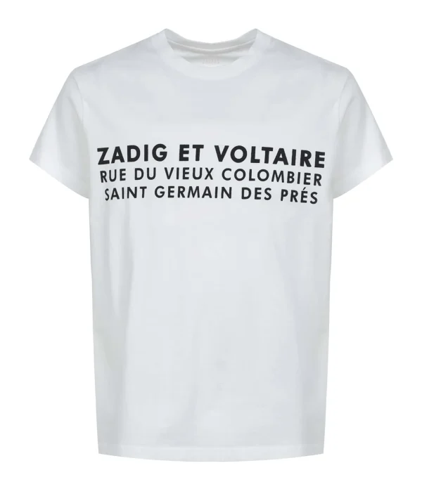 marque pas cher Zadig & Voltaire Tee-shirt Zoe ZV Address Coton Blanc 1