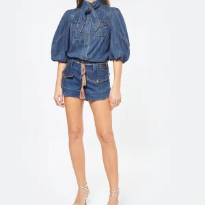 Zimmermann Short Tiggy Denim Bleu soldes luxe 15