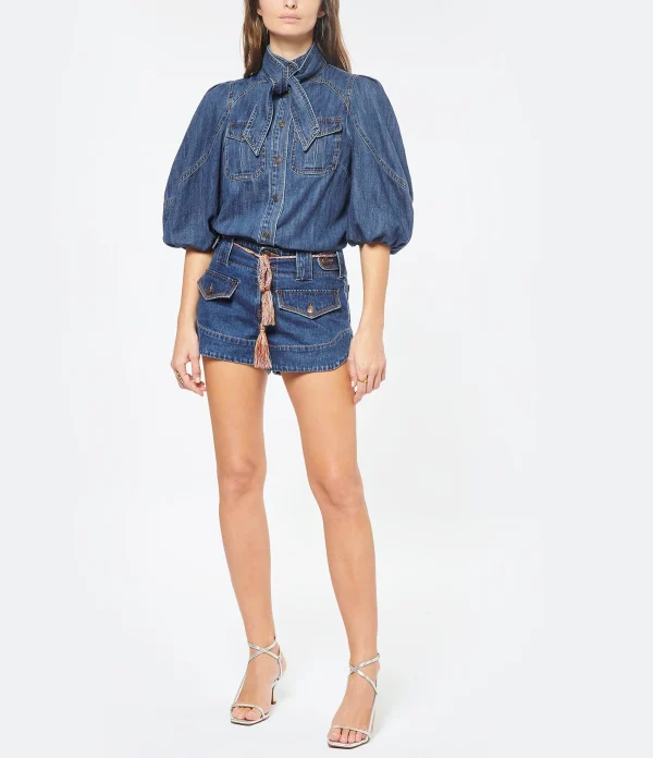 Zimmermann Short Tiggy Denim Bleu soldes luxe 6