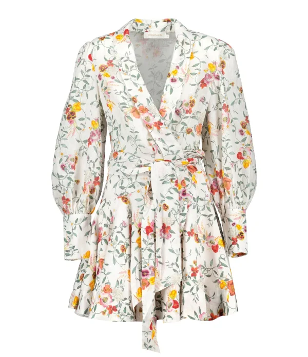 Zimmermann Mini Robe Portefeuille Lin Imprimé a Prix Discount 1